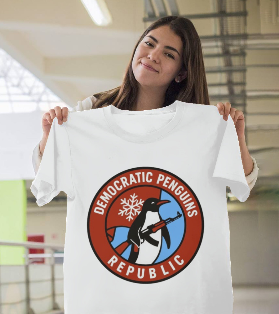 Democratic Penguins Republic Emblem with AK 47 and Snowflake T-Shirt