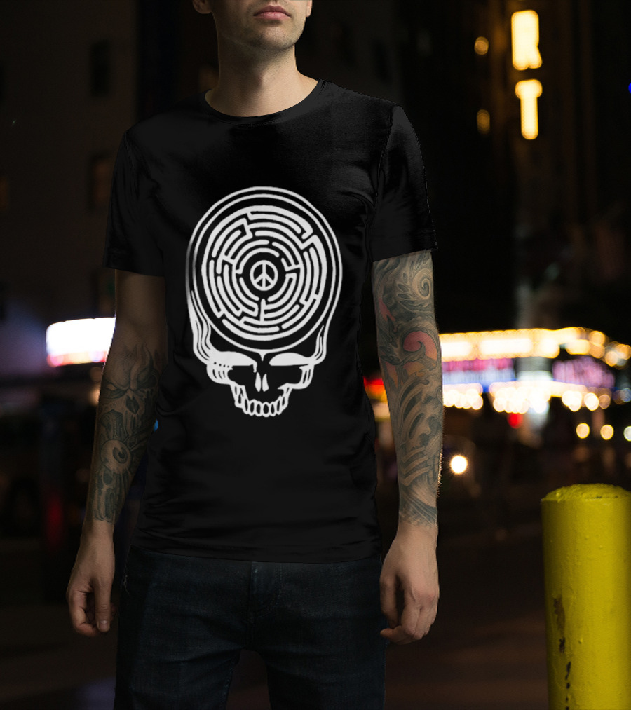 Find Peace Skull Maze Black Cre Neck T-Shirt
