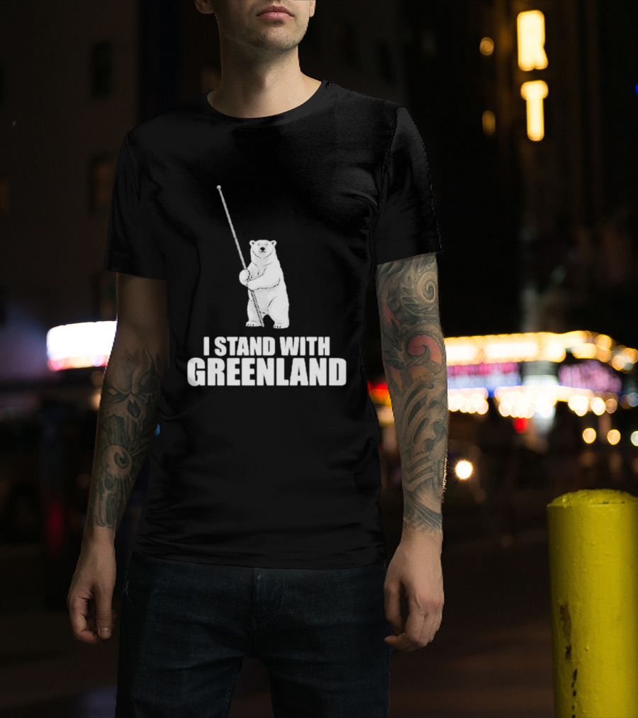 I Stand With Greenland Polar Bear Holding Staff T-Shirt