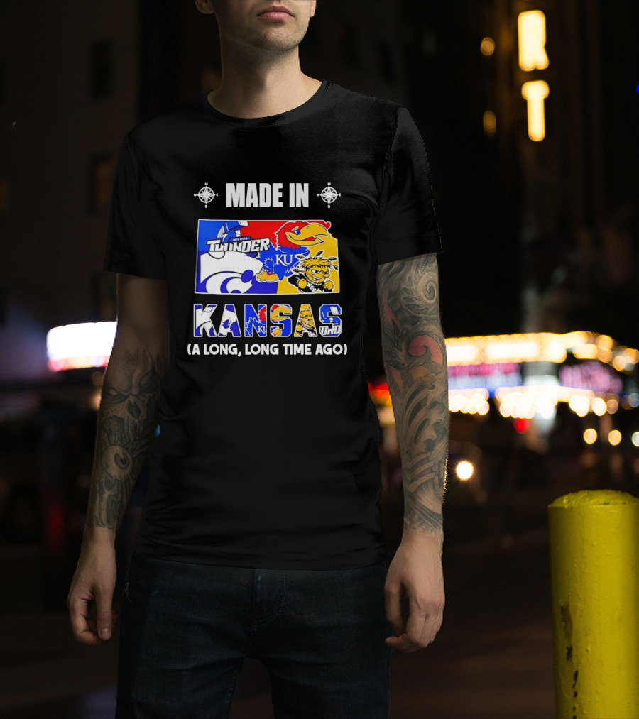 Made In Kansas Long Time Ago Wichita Thunder KU Wildcats Jayhawks Mashup T-Shirt