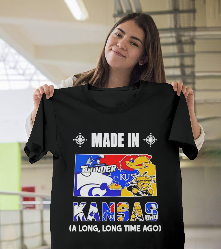 Made In Kansas Long Time Ago Wichita Thunder KU Wildcats Jayhawks Mashup T-Shirt