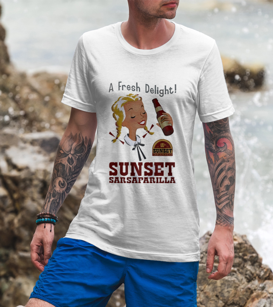 A Fresh Delight Sunset Sarsaparilla Bottle Vintage Fallout T-Shirt