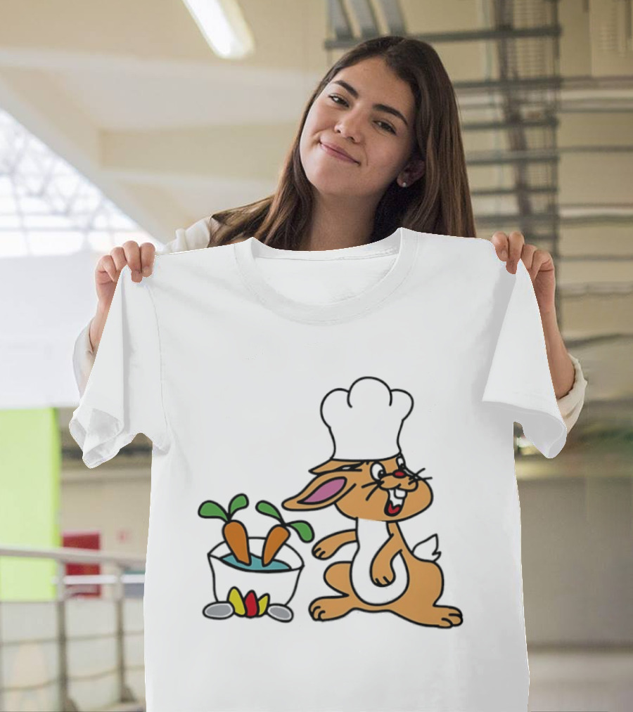 Cartoon Bunny Chef Cooking With Carrots And Pot T-Shirt
