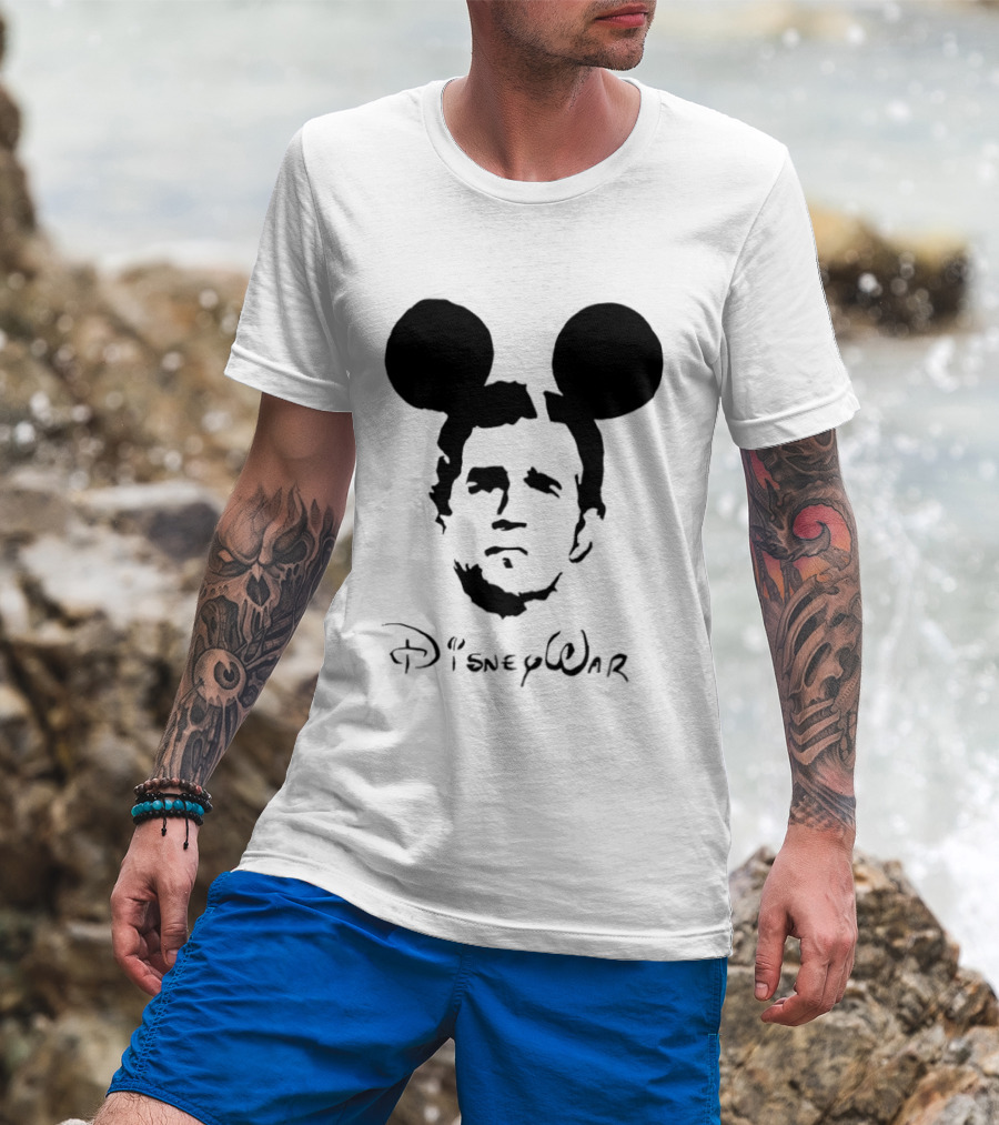 Disney War Mouse Satire With Iconic Ears And Stylized T-Shirt