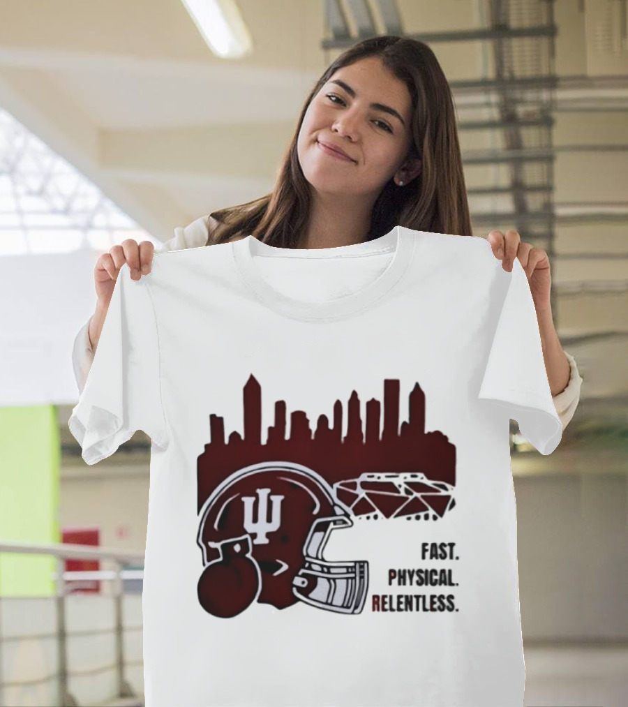 Indiana Hoosiers Helmet City Skyline Fast Physical Relentless T-Shirt