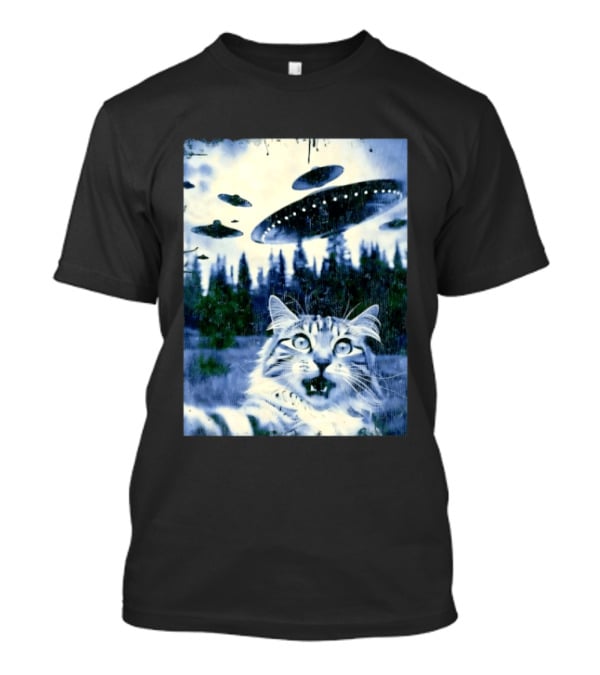 UFO Cat Extraterrestrial Surprise Scene T-Shirt