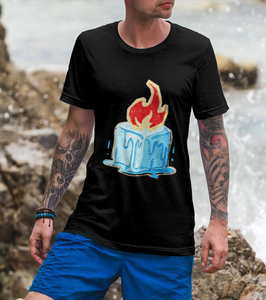 Melting Ice Cube Red Flame Emblem: Subtle Anti ICE Concept T-Shirt