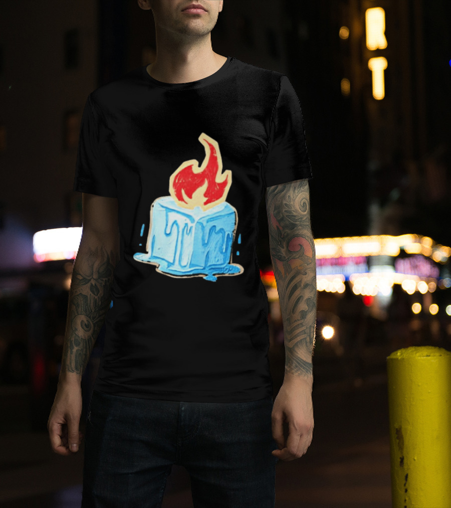 Melting Ice Cube Red Flame Emblem: Subtle Anti ICE Concept T-Shirt