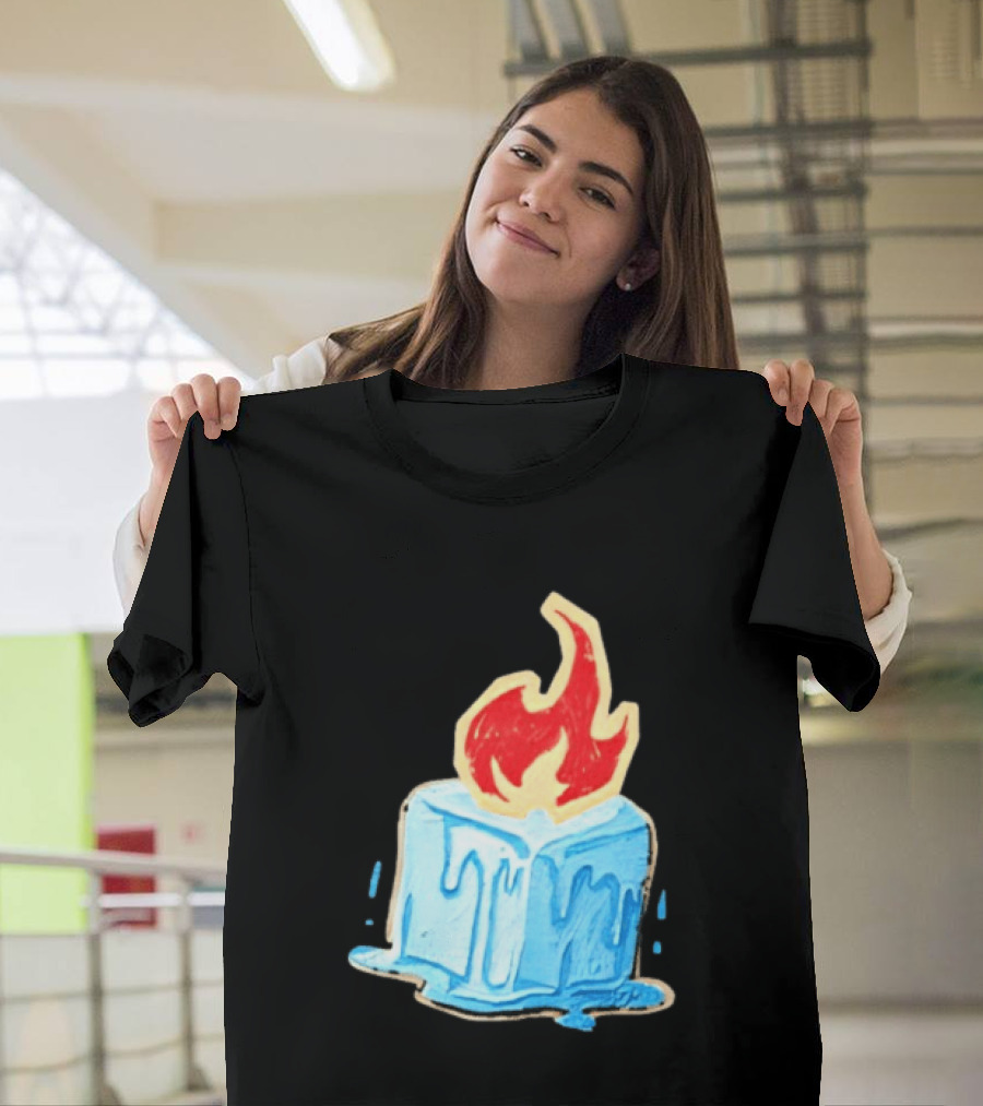 Melting Ice Cube Red Flame Emblem: Subtle Anti ICE Concept T-Shirt