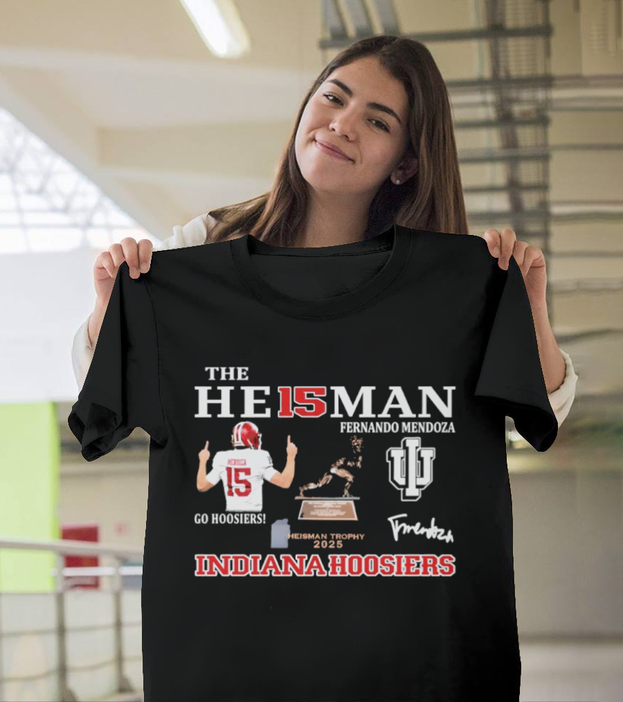 Fernando Mendoza 15 Indiana Hoosiers Heisman Trophy Indiana University Football T-Shirt