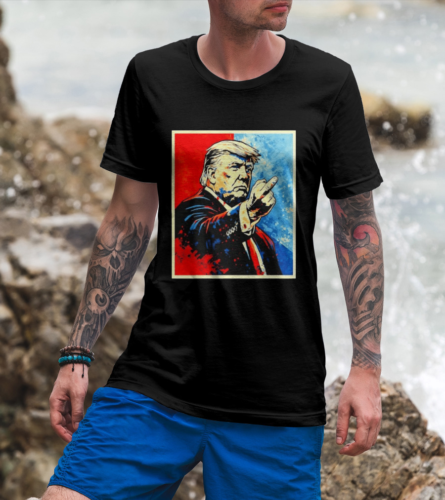 Trump 2026 Meme Middle Finger Red Blue Pop T-Shirt