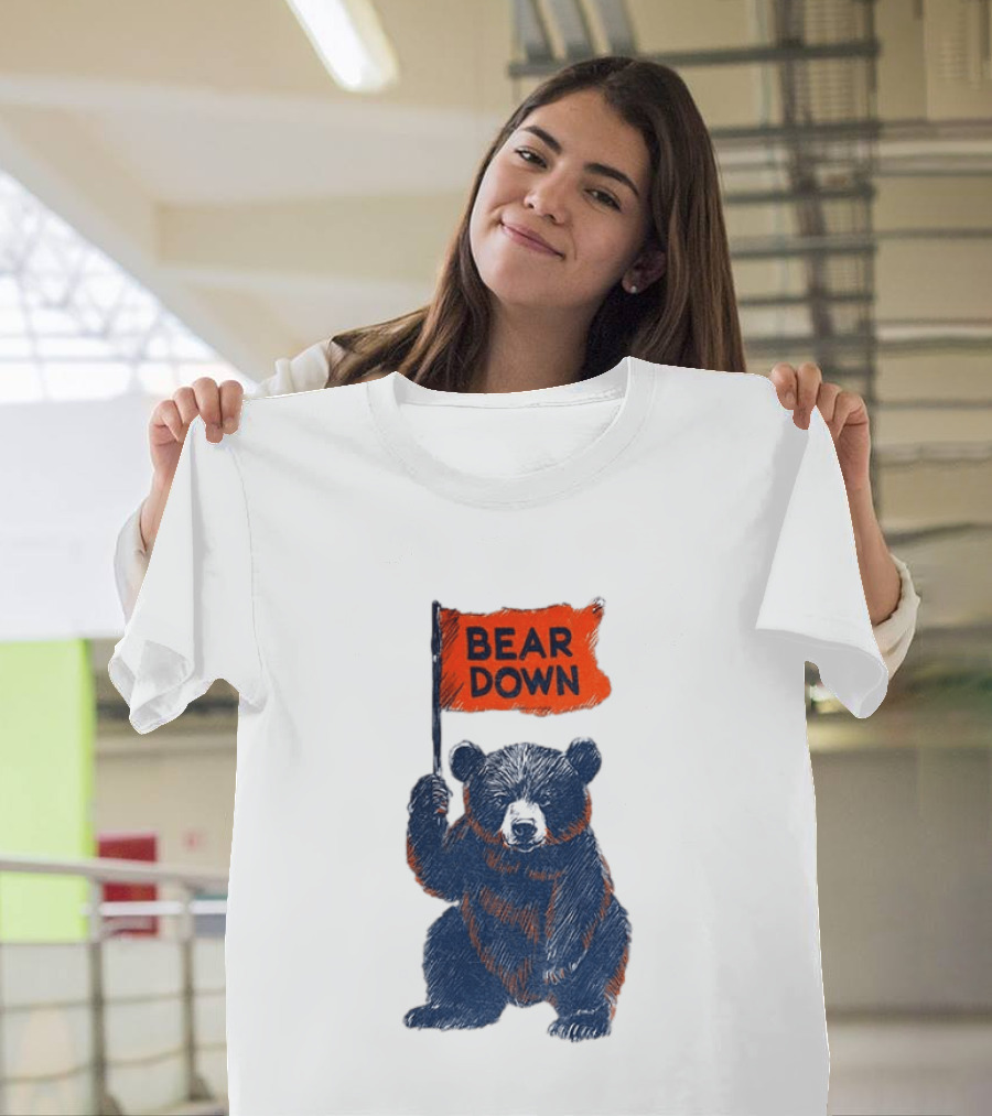 Bear Holding Bear Down Flag Chicago Bears Football 2026 T-Shirt