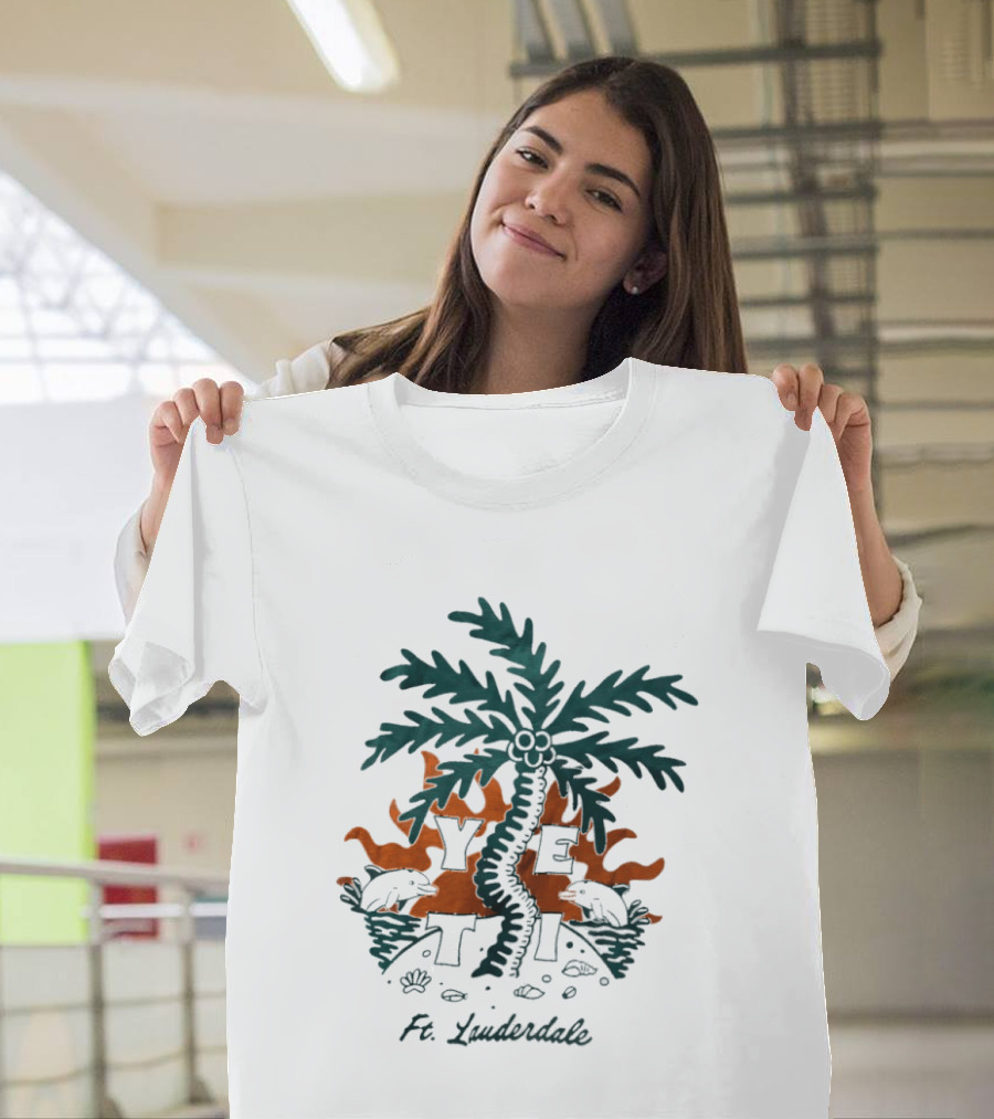 Ft Lauderdale Yeti Palm Tree Tropical Scene T-Shirt