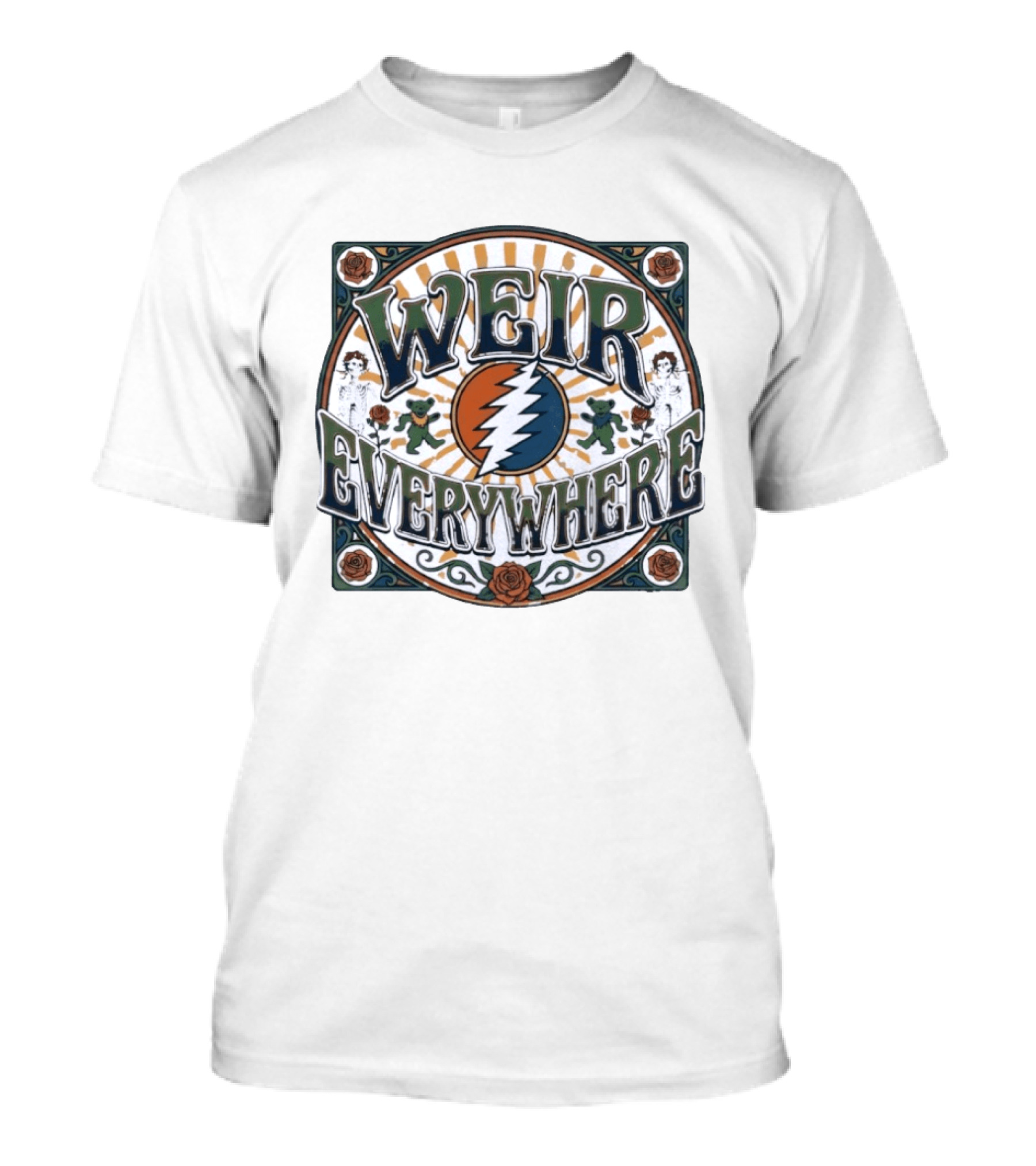 Weir Everywhere Grateful Dead Lightning Bolt Bears Roses T-Shirt