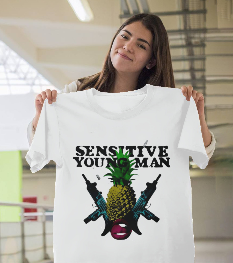 Sensitive Young Man Pineapple With Guns And Lips T-Shirt