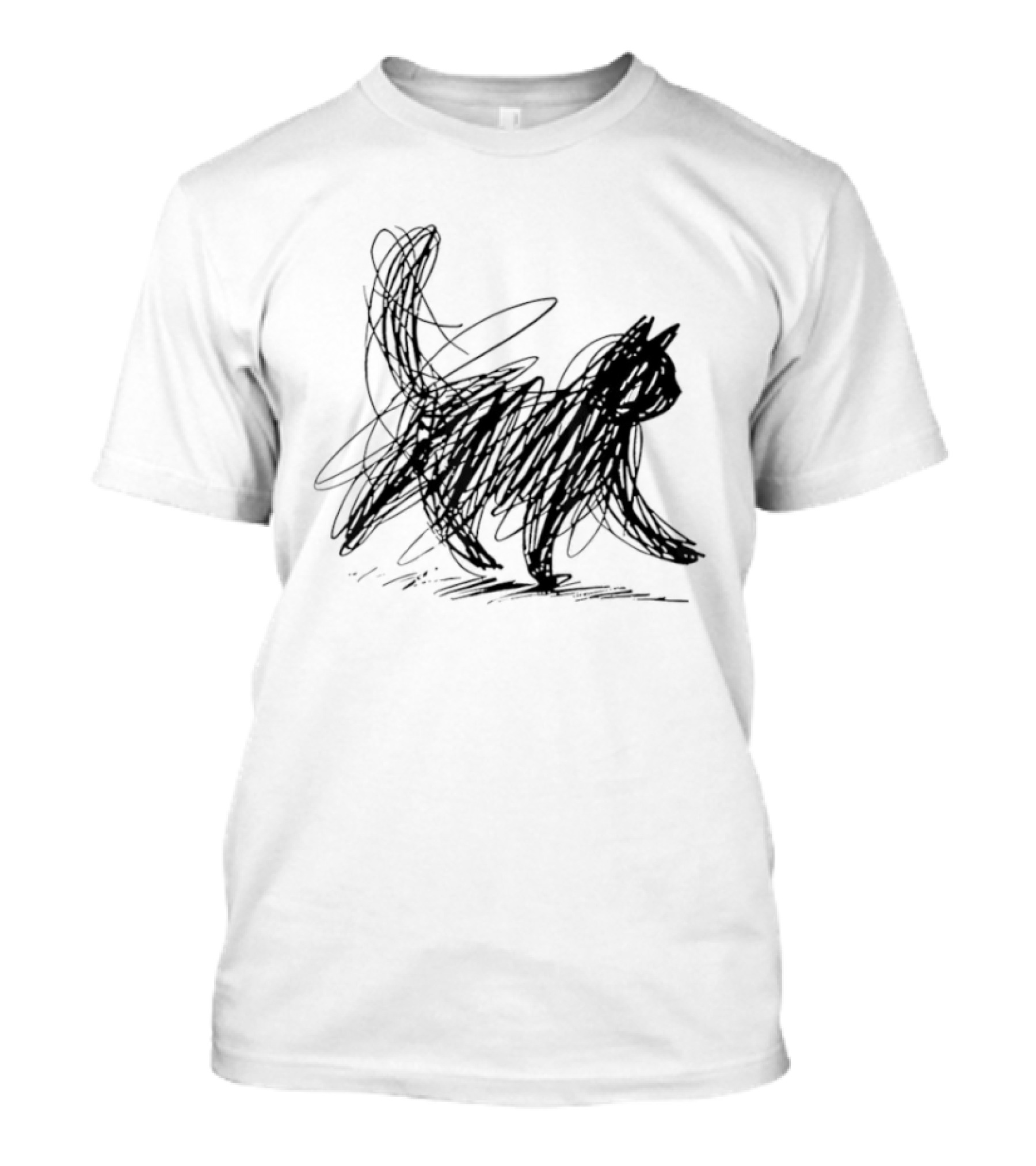 Minimalist Cat Scribble Sketch T-Shirt