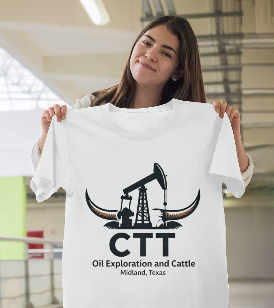 CTT Oil Exploration And Cattle Midland Texas Oil Rig With Cattle Horns T-Shirt