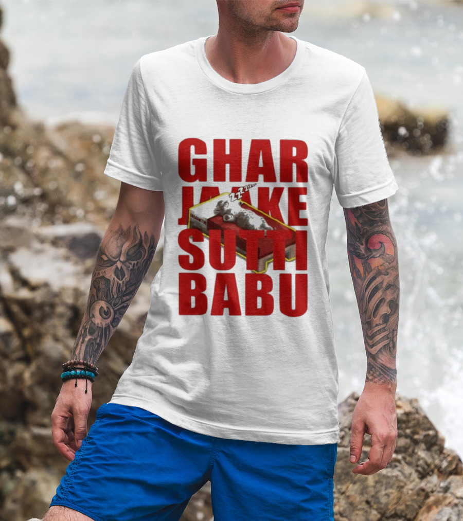 Ghar Jaake Sutti Babu Sleeping Cat On Bed ZZZ T-Shirt