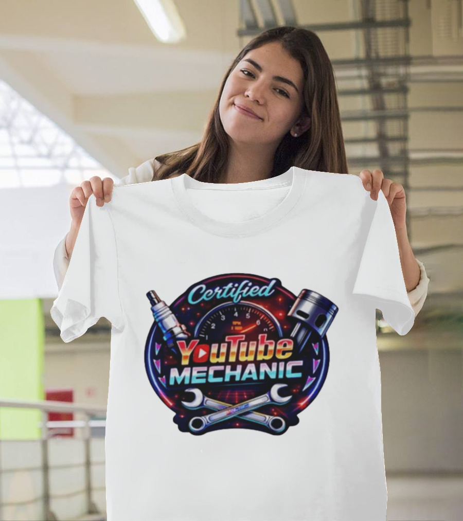 Certified YouTube Mechanic Spark Plug Wrench Piston RPM T-Shirt