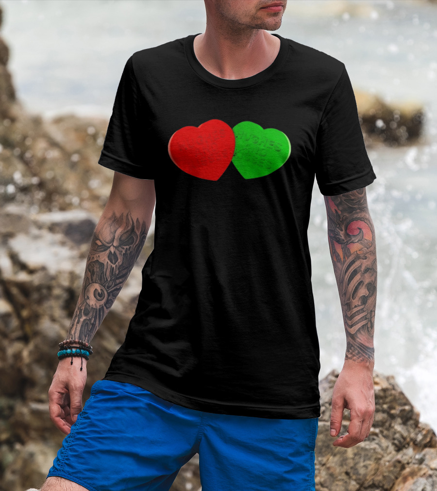 Hughes And Kisses Red Green Heart T-Shirt