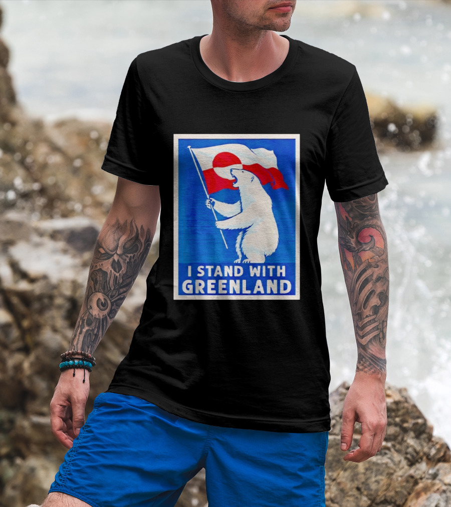 I Stand With Greenland Polar Bear Flag White Bear T-Shirt