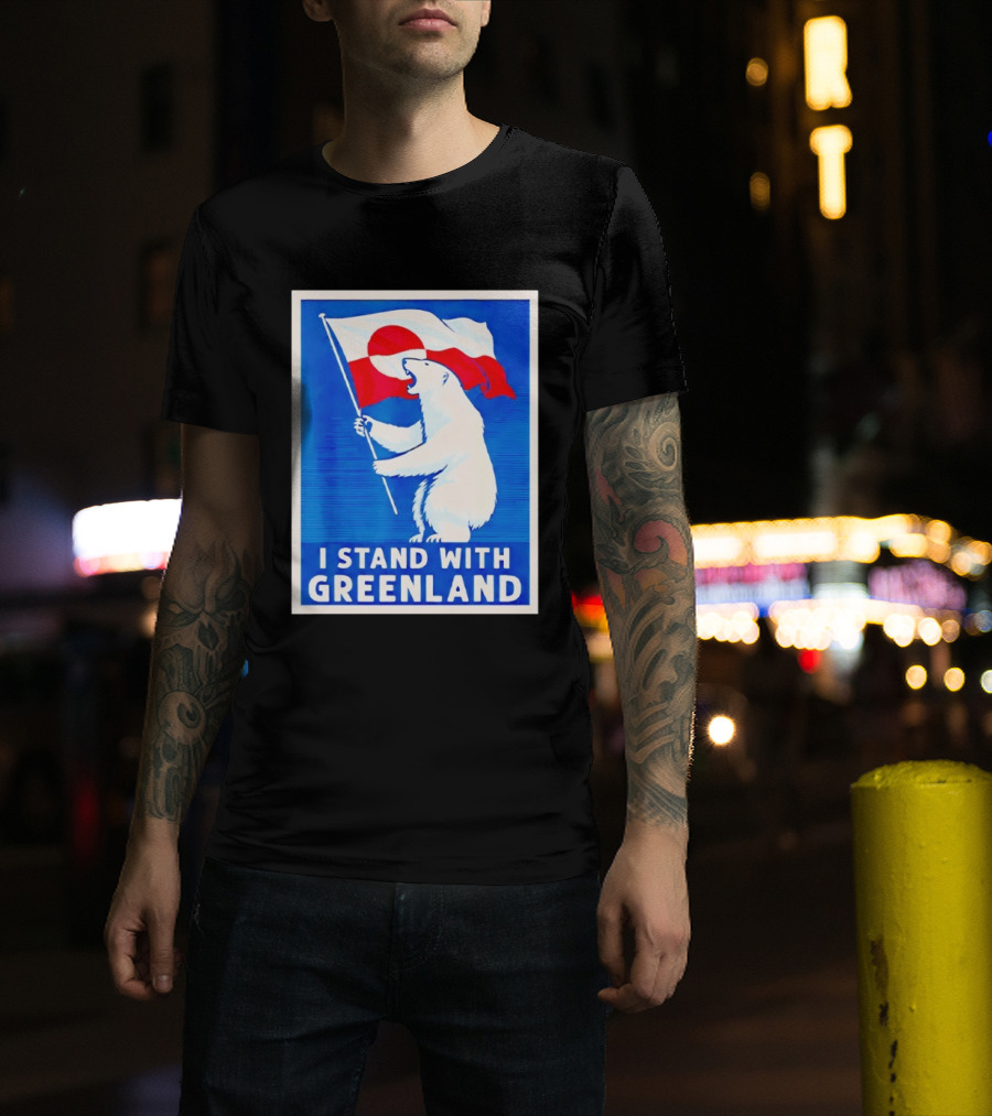 I Stand With Greenland Polar Bear Flag White Bear T-Shirt