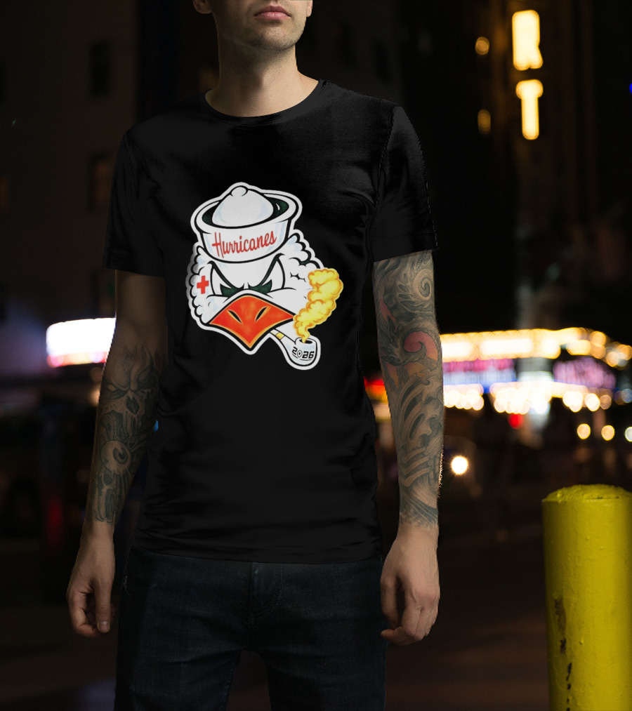 Miami Hurricanes Sebastian Mascot 2026 Pipe Gold Smoke T-Shirt