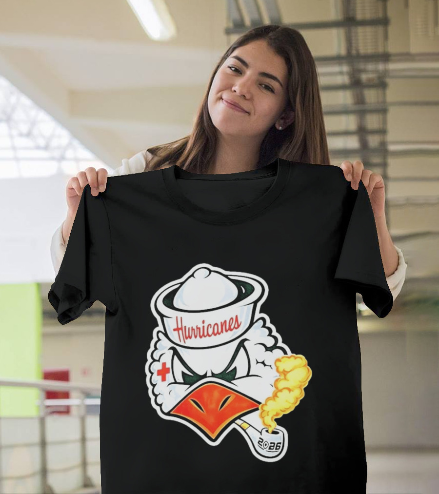 Miami Hurricanes Sebastian Mascot 2026 Pipe Gold Smoke T-Shirt