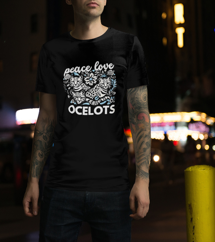 Peace Love Ocelots Floral Cat Embrace T-Shirt