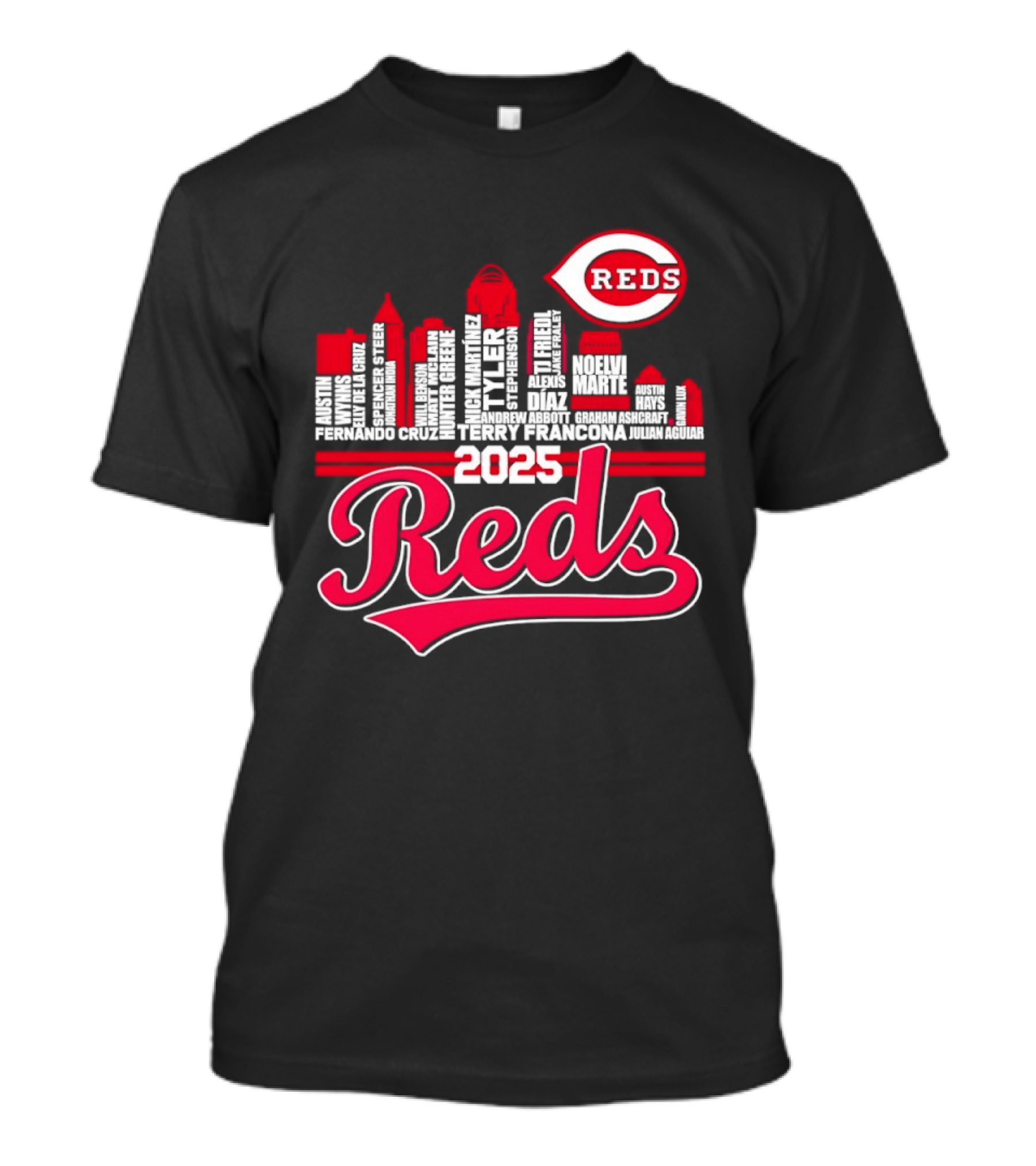 Cincinnati Reds Skyline Players 2025 Reds T-Shirt