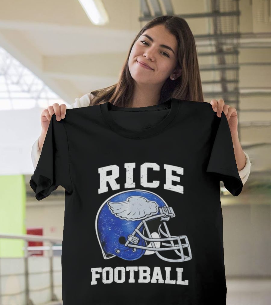 Rice Football Blue Winged Helmet T-Shirt