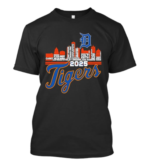 Detroit Tigers 2025 City Skyline Baseball Players T-Shirt
