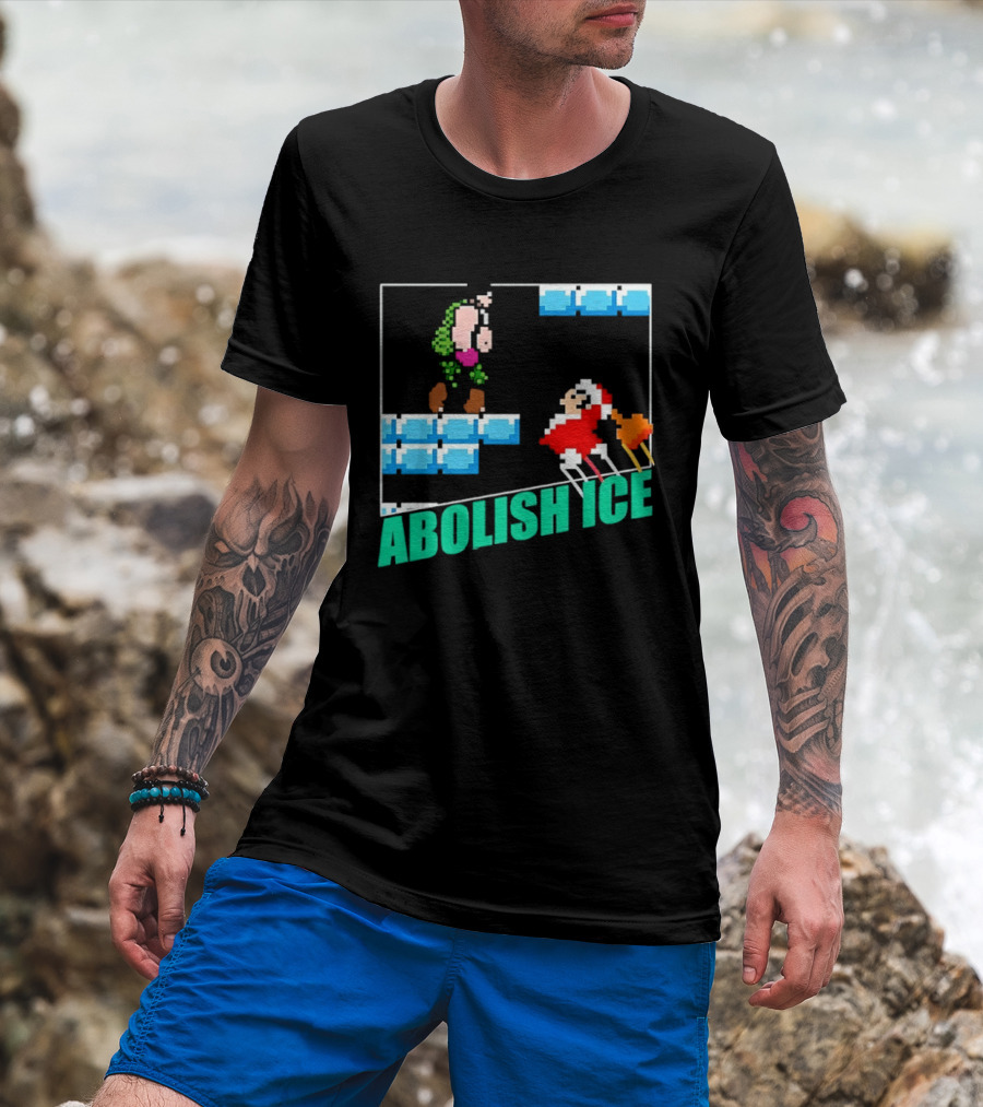 Abolish ICE Super Mario Style Pixel Art USA Retro Gaming T-Shirt