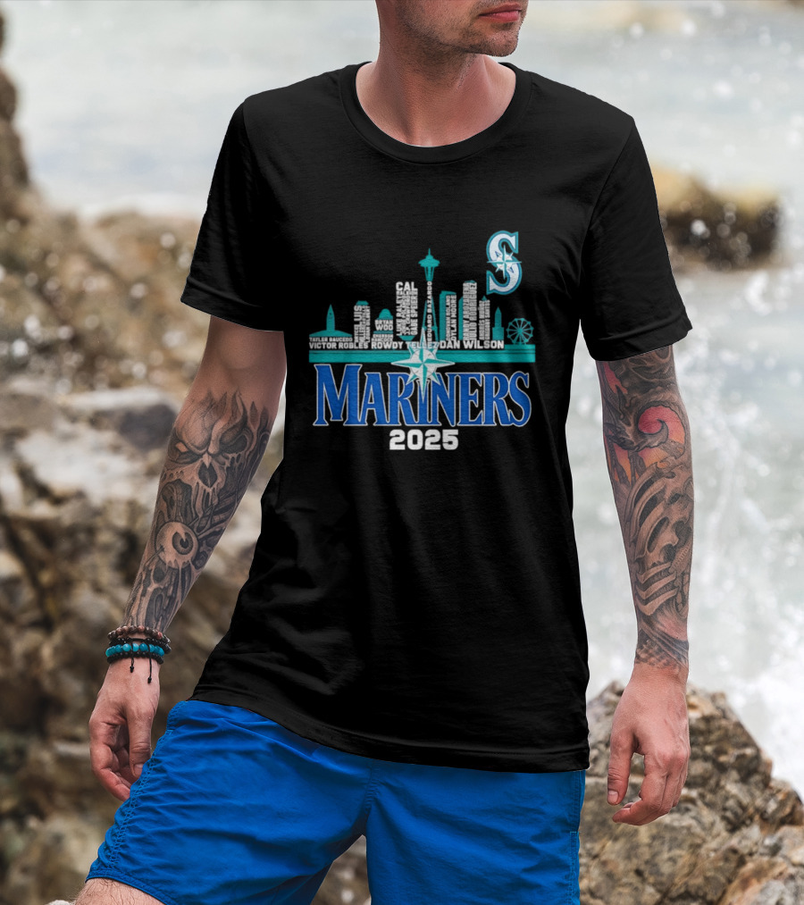 Seattle Mariners 2025 City Skyline Player Names Iconic S T-Shirt