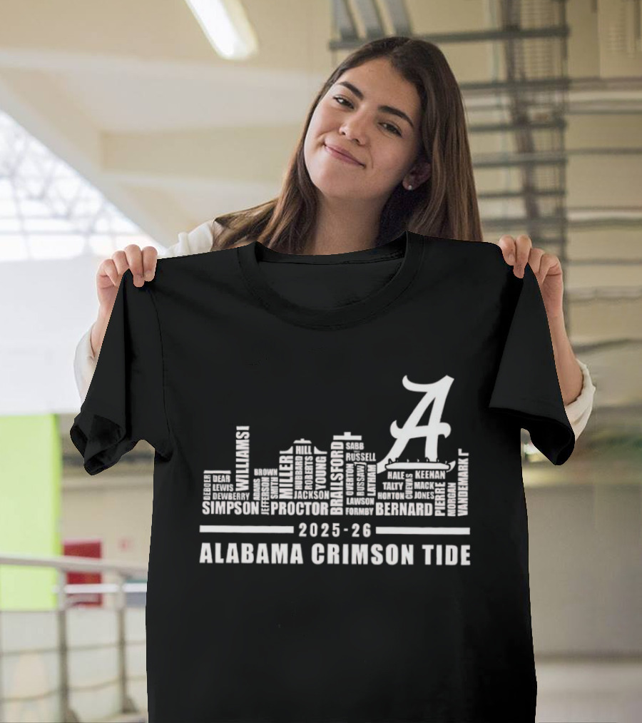 2025 26 Alabama Crimson Tide Skyline City Player Names T-Shirt