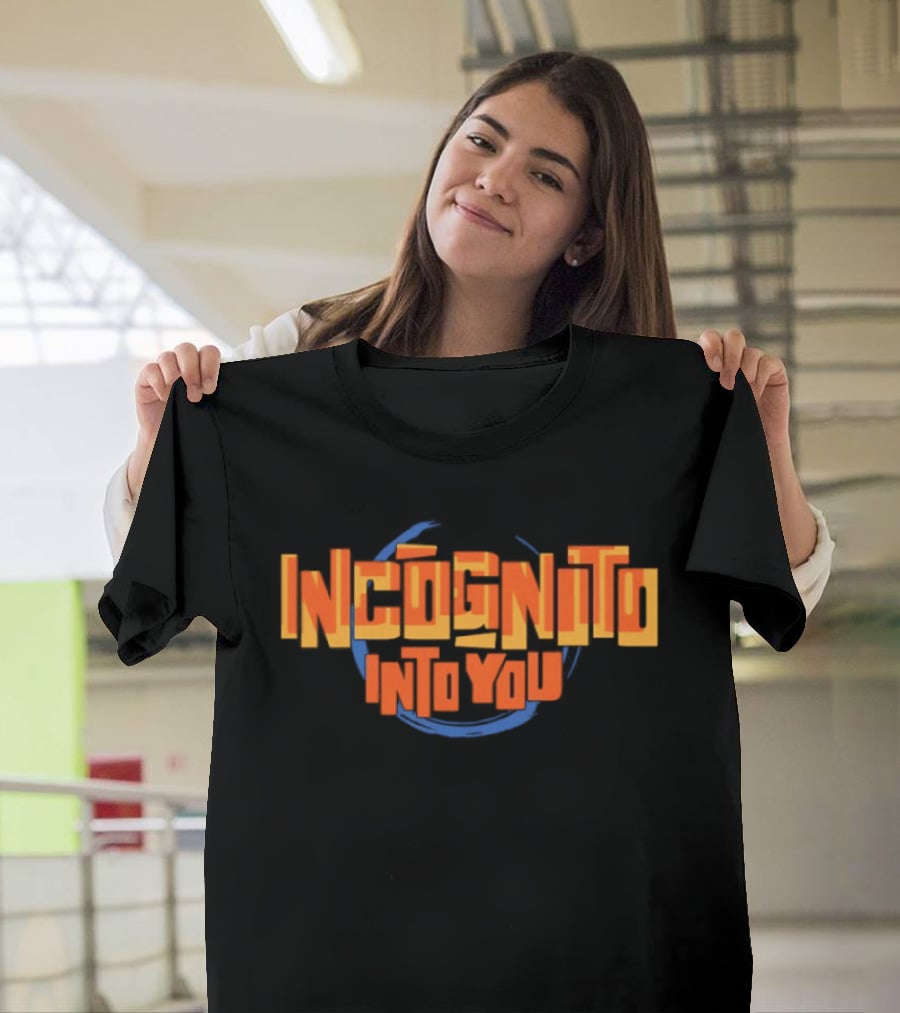 Incognito Into You Bold Orange Text With Blue Swirl T-Shirt