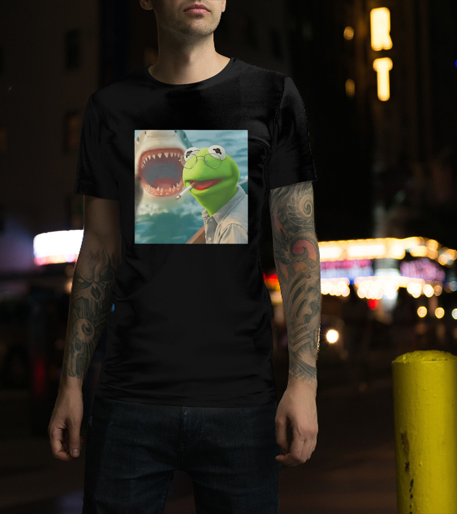 Kermit Smoking With Jaws Shark Movie T-Shirt