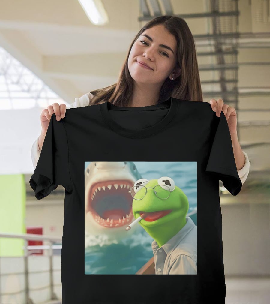 Kermit Smoking With Jaws Shark Movie T-Shirt