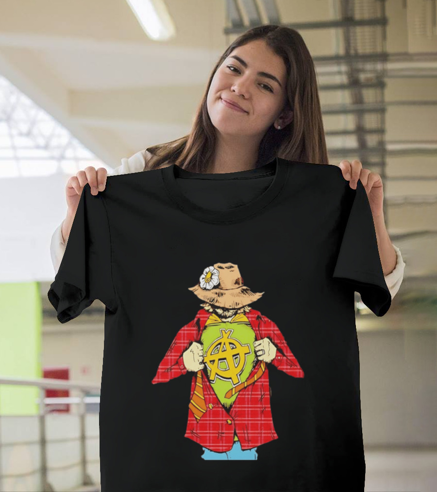 Scarecrow Anarchy Symbol With Plaid Jacket And Straw Hat T-Shirt