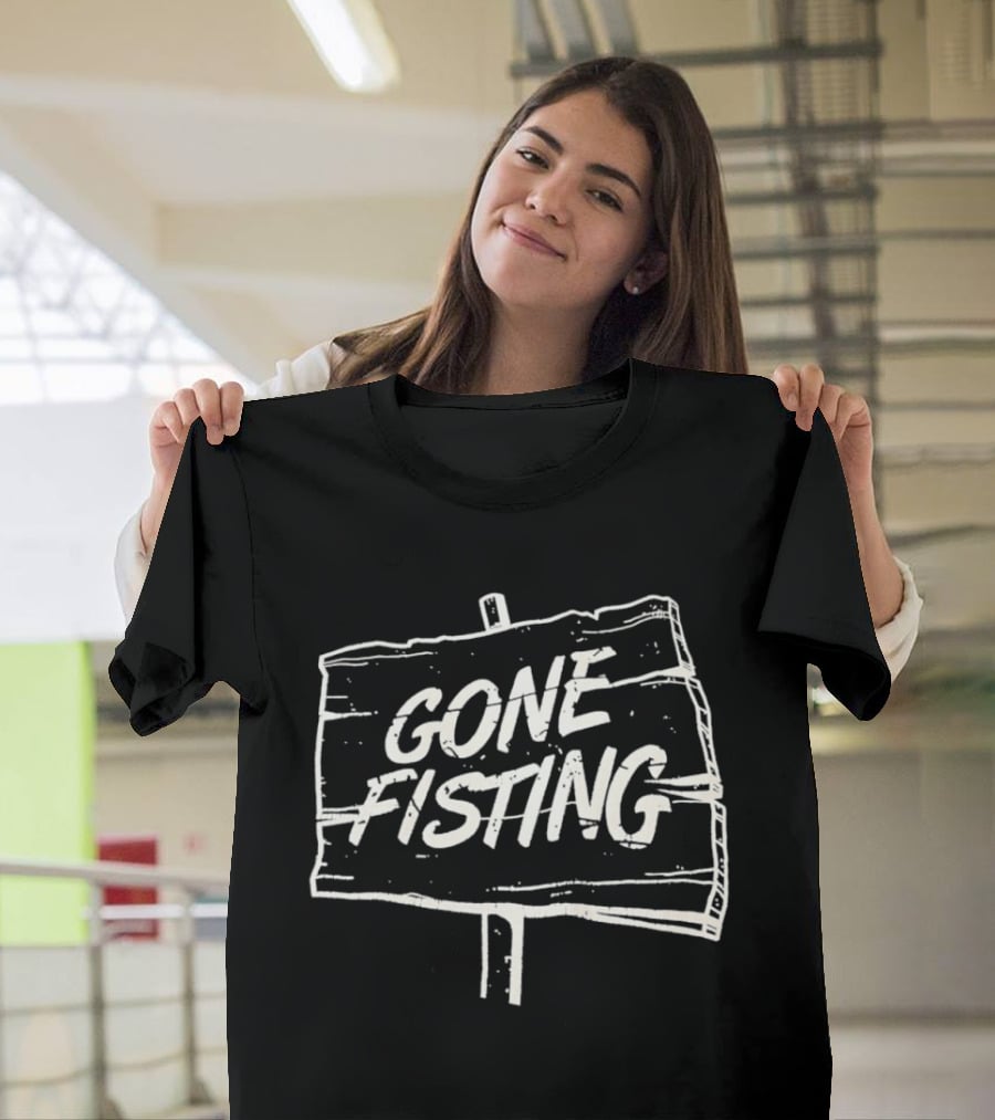 Gone Fishing Sign Rustic Wooden T-Shirt