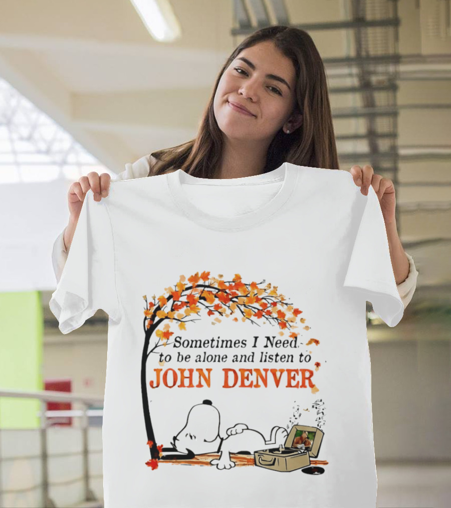 Peanuts Snoopy Sometimes I Need To Be Alone And Listen To John Denver Autumn Tree Scene T-Shirt