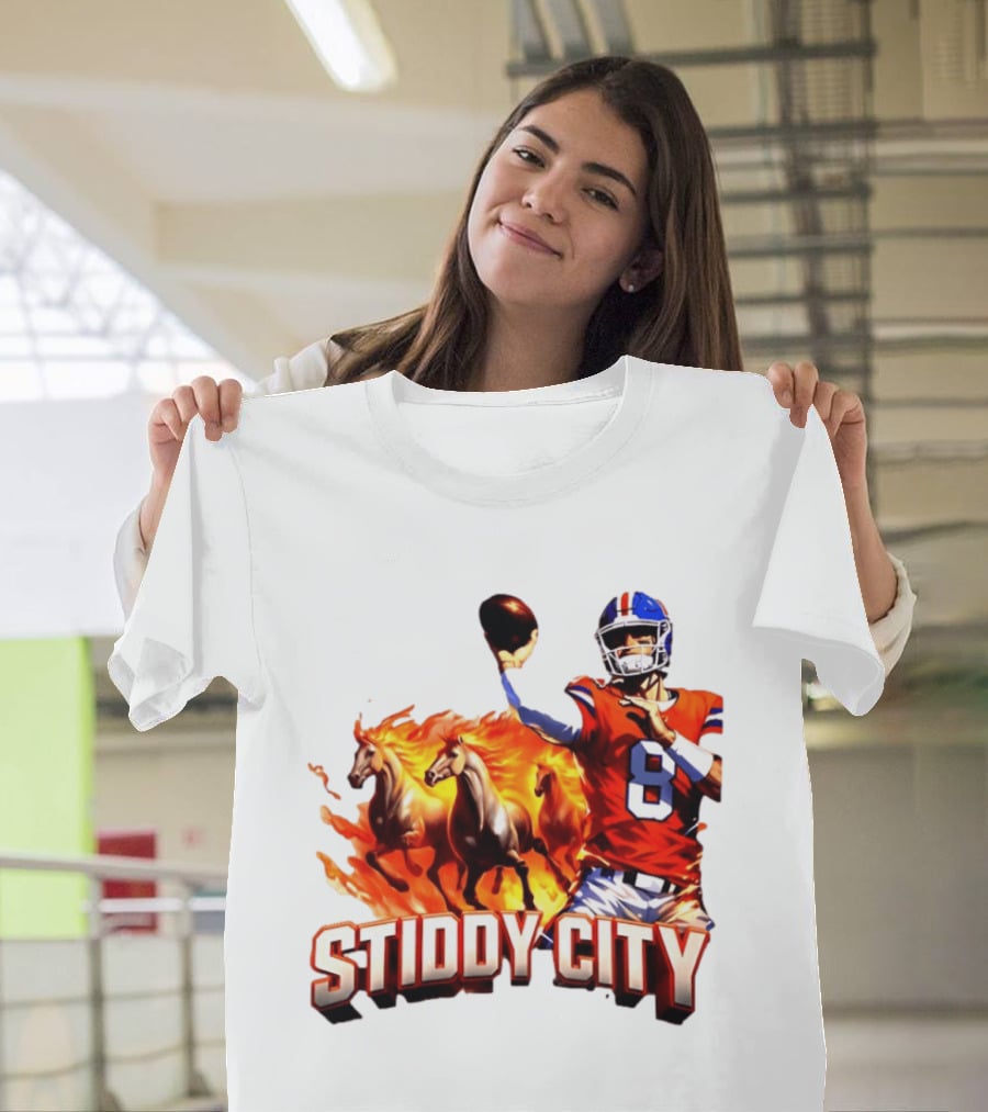 Denver Broncos Stiddy City Quarterback And Horses In Flames T-Shirt