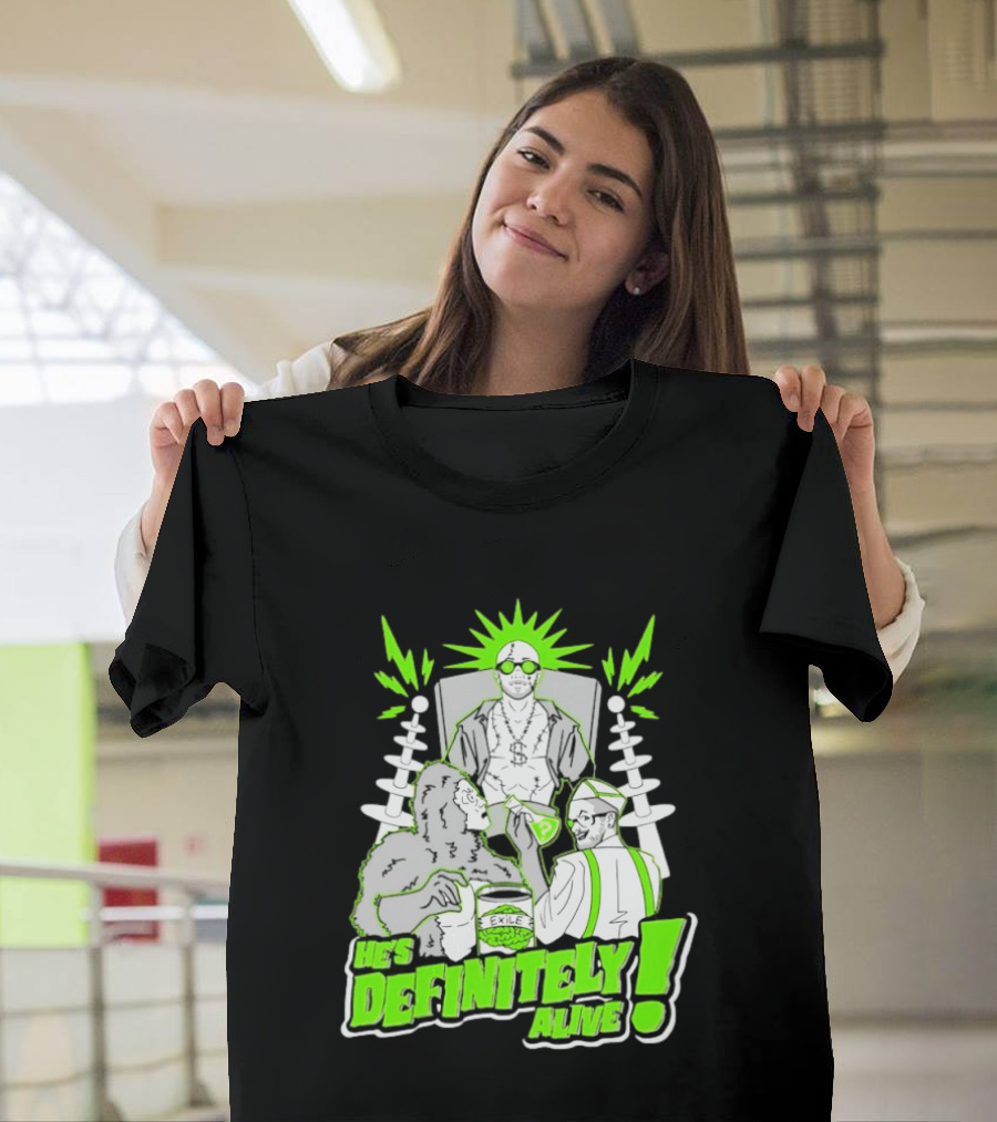 He's Definitely Alive Exile Bright Green Highlights Gorilla And Scientist T-Shirt