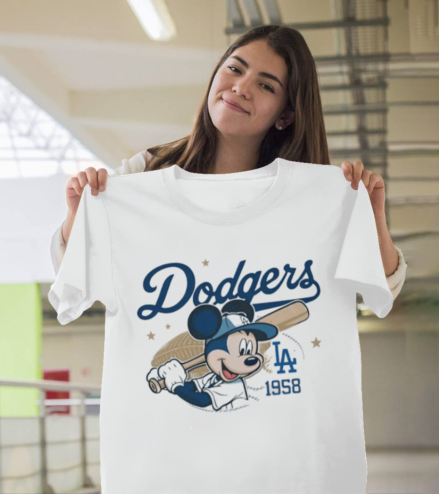 Dodgers Mickey Mouse LA 1958 Baseball T-Shirt