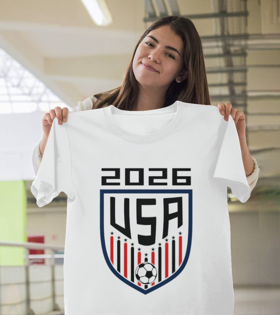USA 2026 Soccer Emblem With Stars And Stripes Ball T-Shirt