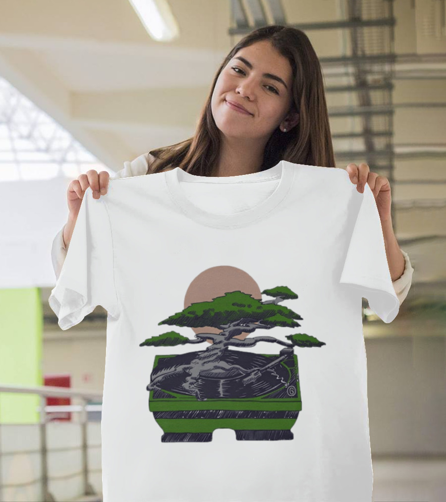 Zach Dempsey Bonsai Record Turntable Moon T-Shirt