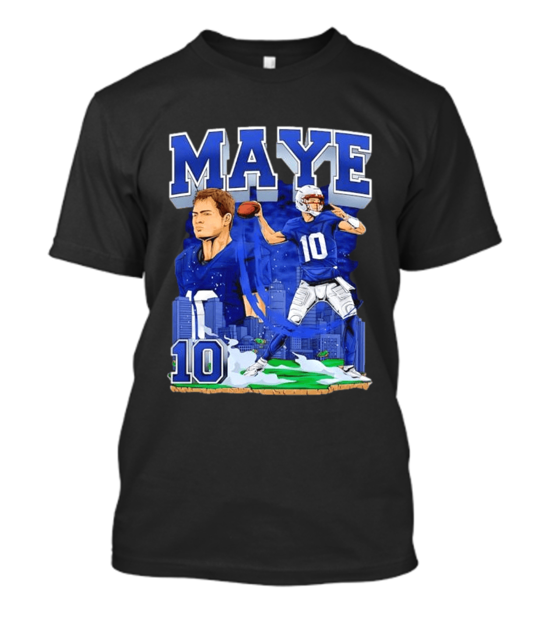Maye Number 10 Quarterback Football Player City Skyline T-Shirt