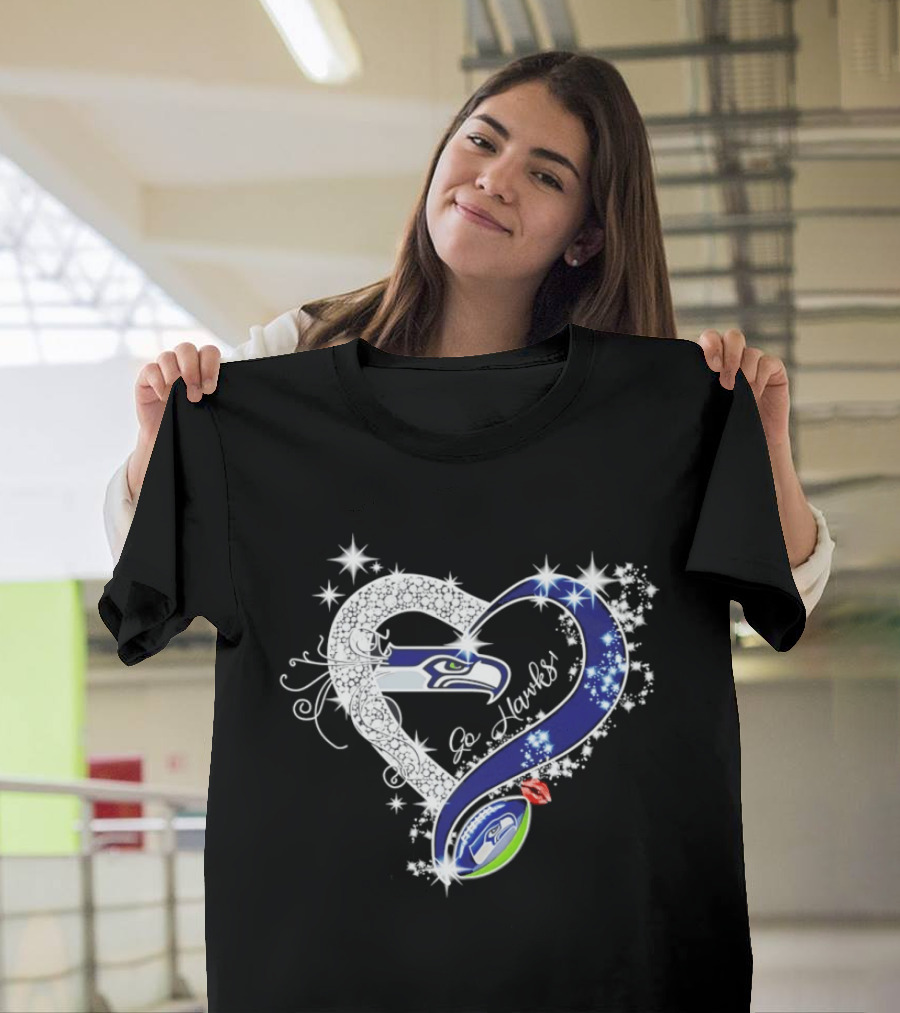 Seattle Seahawks Go Hawks Heart Stars Football Fan Love T-Shirt