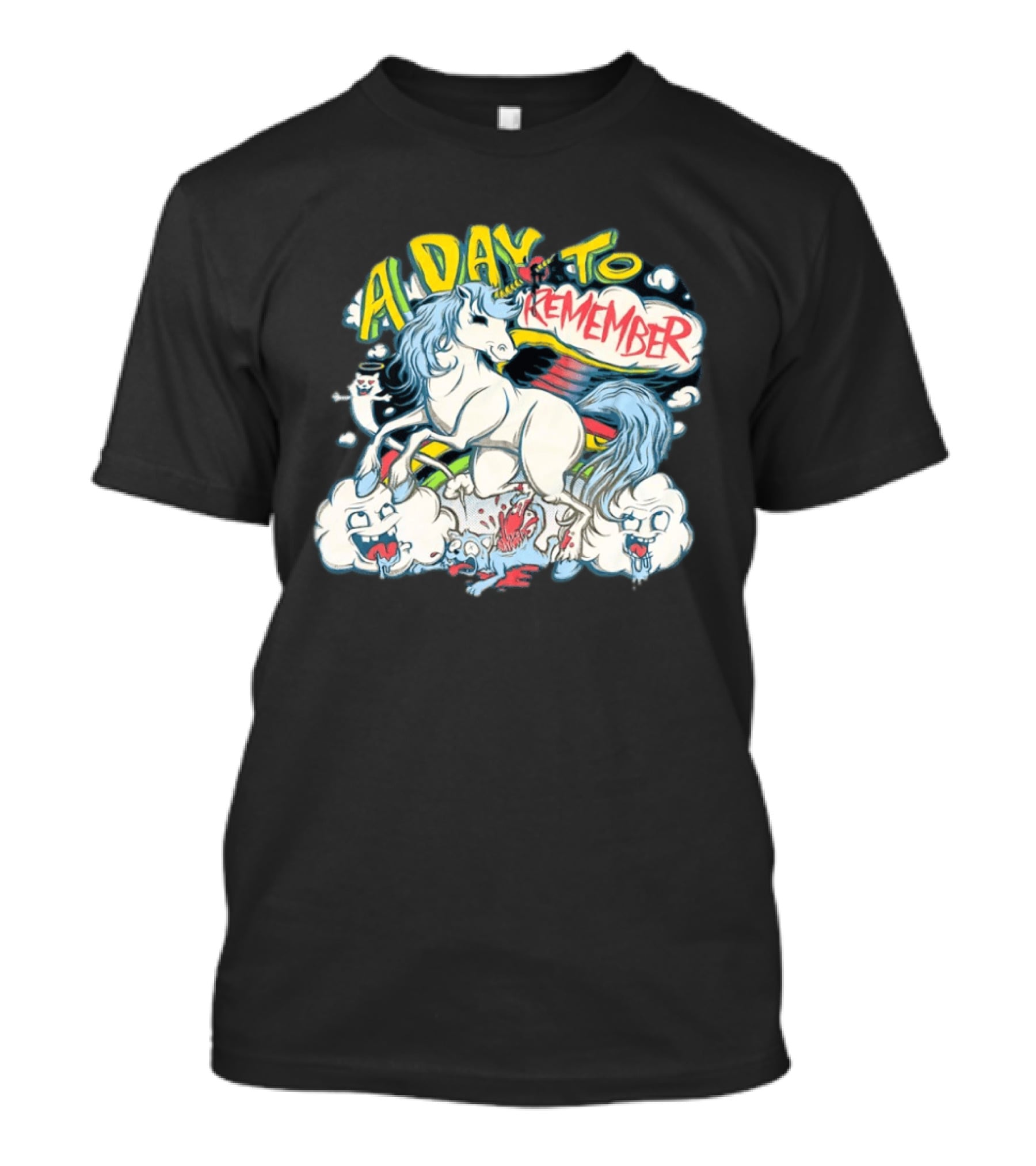 A Day To Remember Unicorn With Colorful Clouds And Characters T-Shirt