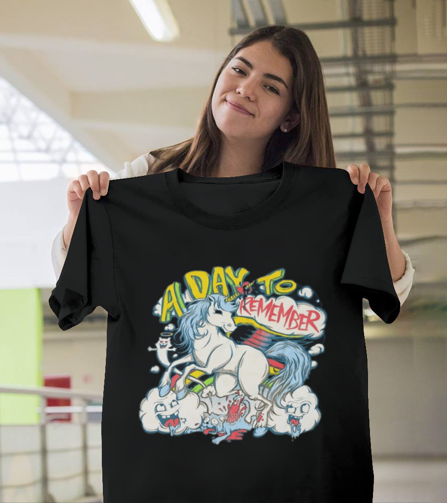 A Day To Remember Unicorn With Colorful Clouds And Characters T-Shirt